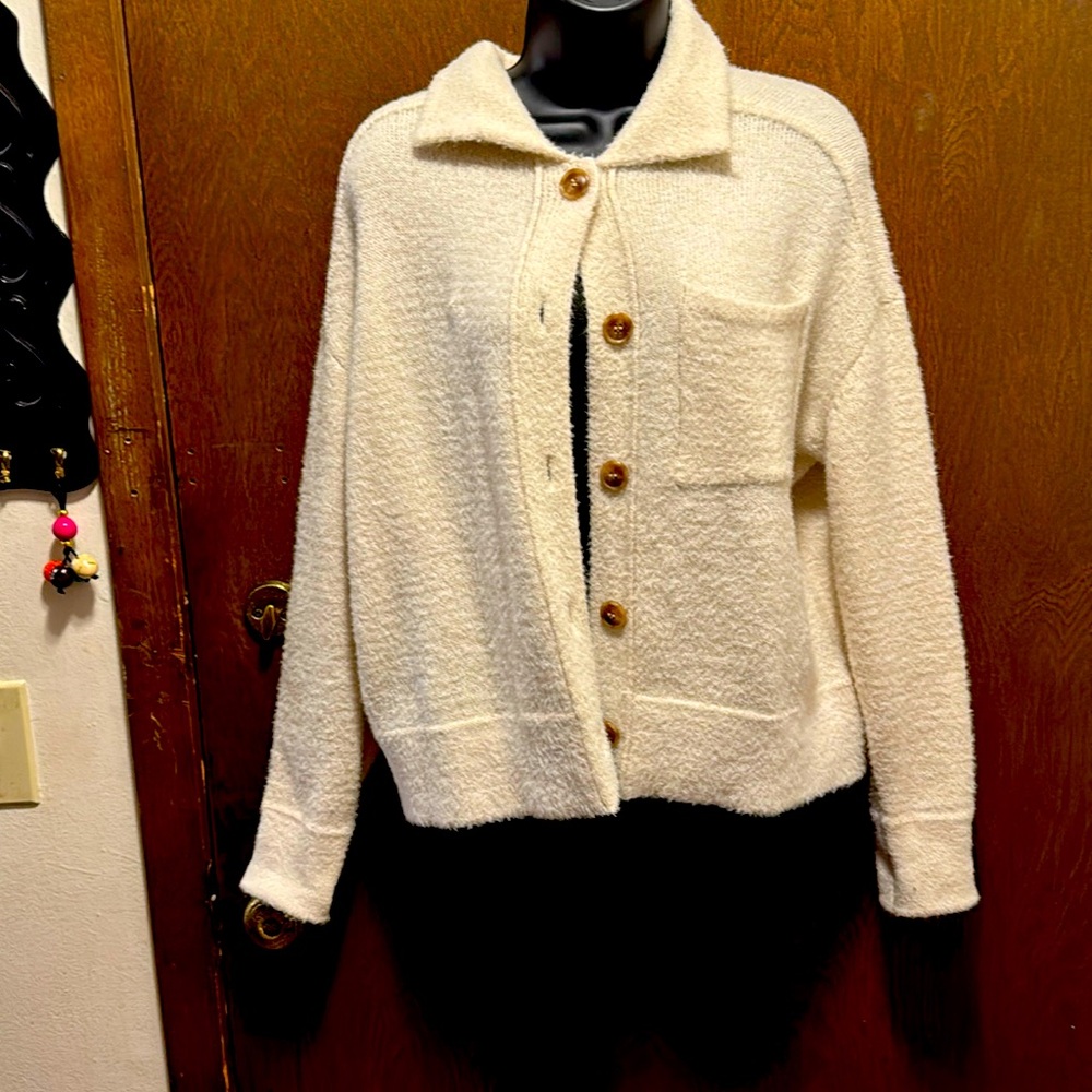 Jessica Simpson Fuzzy Button Up Collared Sweater. - image 1
